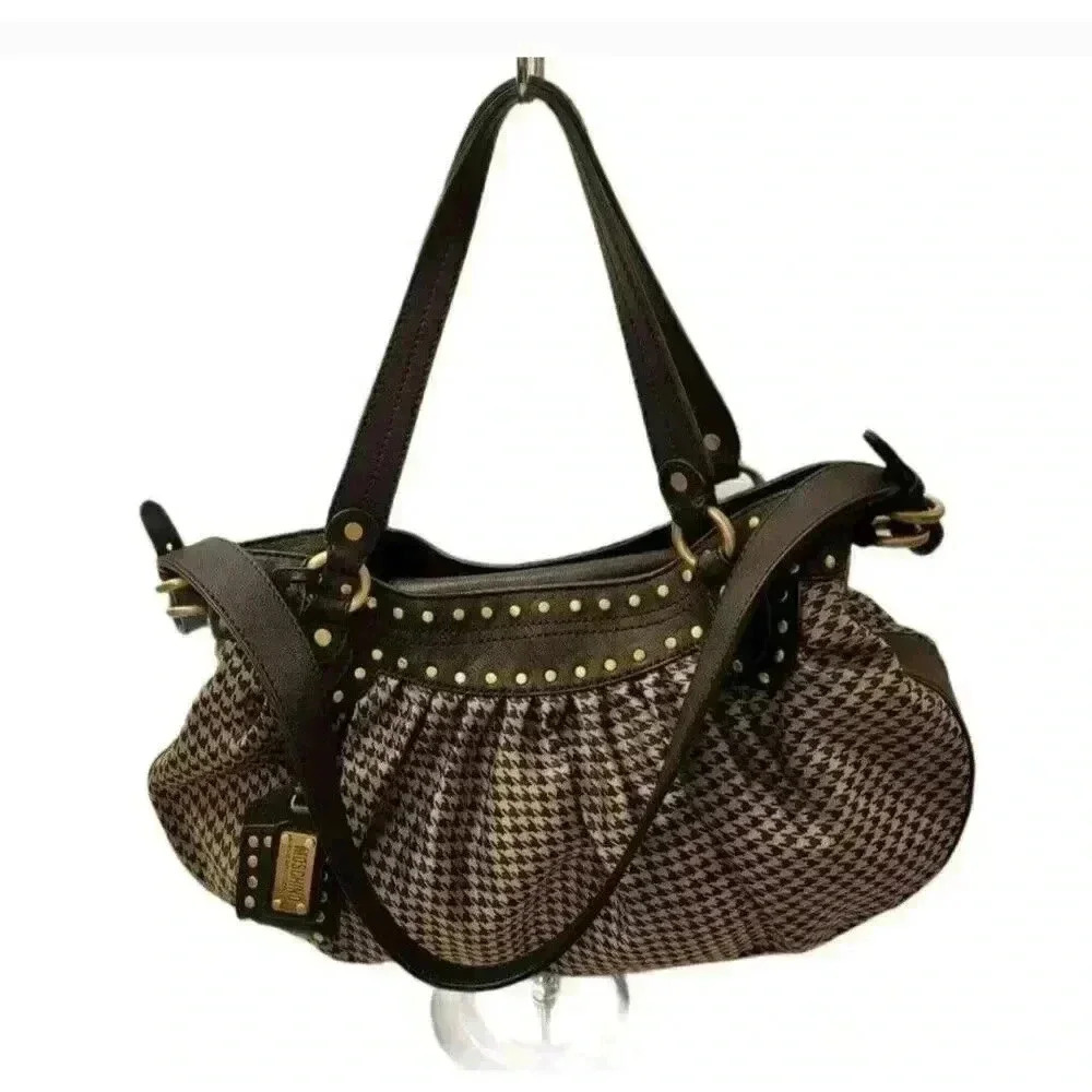 Moschino Cheap and chic houndstooth black & white satchel Crossbody Handbag...